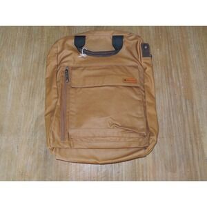 Tan Canvas Laptop Backpack Men Commuter Work Bag Brown Multi-Pocket